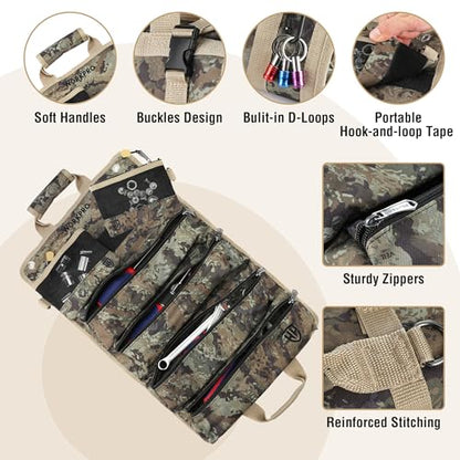 WORKPRO Roll Up Tool Bag, Tool Roll Organizer, 4 Pockets & 2 Pouches, Camo - color: Camo