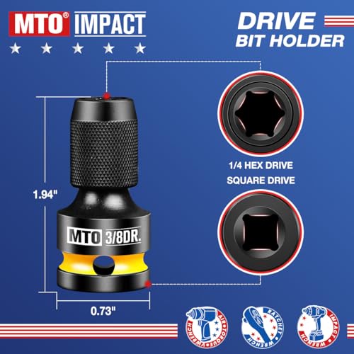 MTO 3/8-Inch Square Drive to 1/4-Inch Hex Socket Adapter, 2PCS Quick Release Impact Bit Holder, for Impact Wrench Ratchet, CR-MO - size: 3/8" Drive
