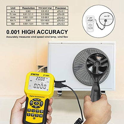 BTMETER Por CFM Anemometer Wind Gauge with 600Set Data Storage Export to PC - color: BT-846A w/o Computer Software