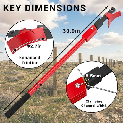 Fence Wire Stretcher Tool and Wire Tensioner for Round Wooden Posts, Heavy-Duty Fence Wire Tensioning & Repair Tool for Barbed/Smooth/Electric Wire, Easy One-Person Use on Farm & Ranch
