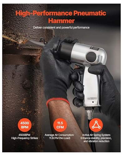 Air Hammer 4500 BPM Pneumatic Hammer Kit with Needle Scaler & 4 Chisels, Round Shank Air Chisel Tool for Metal Cutting, Concrete Demolition, Scraping