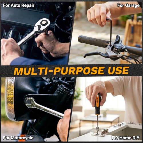 DEKOPRO Mechanic Tool Set & Socket Wrench Set, 226 Pcs Car Tool Kit with Storage Tool Box, 1/4" 3/8" 1/2" Drive, SAE/Metric, w/Ratchet Wrench, Ext. Bars, Hex Keys, for Auto/Moto Repair