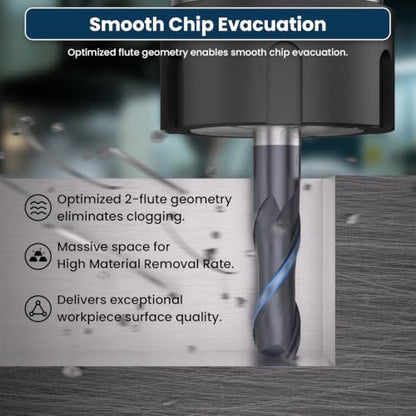 LU&MN Carbide Square End Mill, 2 Flute, 1/4", 5 Piece - size: 1/4 in
