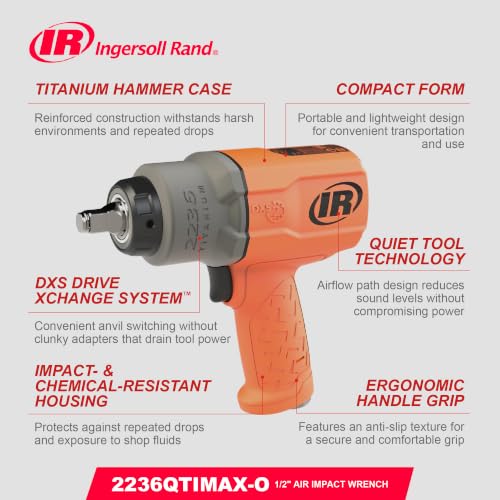 Ingersoll Rand 2236QTIMAX-O 1/2" Drive Air Impact Wrench - size: Standard Anvil (Single Unit), style: 2236 DXS2, Standard Anvil, Orange
