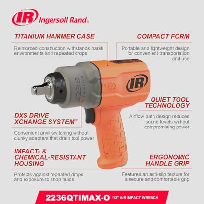Ingersoll Rand 2236QTIMAX-O 1/2" Drive Air Impact Wrench - size: Standard Anvil (Single Unit), style: 2236 DXS2, Standard Anvil, Orange