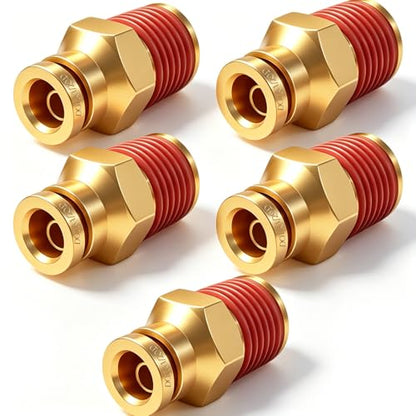 1/2" DOT Push to Connect Air Fittings, Brass 1/2" Tube OD x 3/8" NPT Male Straight Adapter, Quick-Connect Fittings for Air Suspension, Truck Trailer & Air Brake System (5-Pack) - size: 1/2"OD × 3/8"NPT Thread