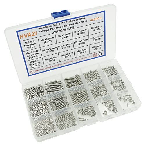 480PCS M2 M2.5 M3 304 SS Phillips Pan Head Machine Screws & Nuts Kit - size: M2/M2.5/M3