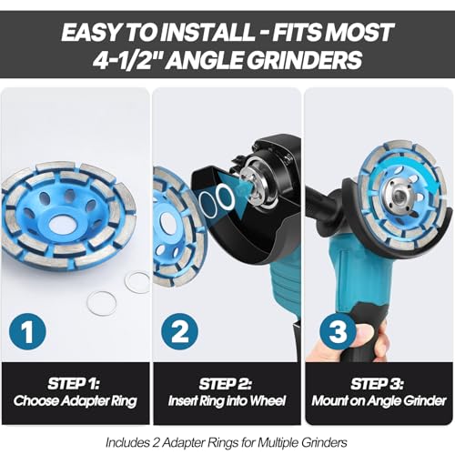 4 1/2" Concrete Grinding Wheel, Double Row Diamond Cup Wheel Angle Grinder