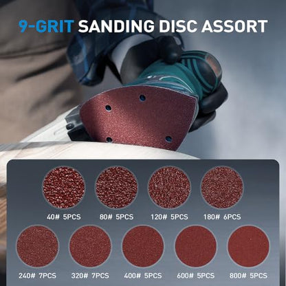 S SATC 50 PCS Mouse Sander Sandpaper Assortment 40 80 120 180 240 320 400 600 800 Grit Sanding Pads 5 Hole Hook and Loop Palm Sander Paper for Detail Mouse Sander - style: 50PCS 5 Hole Mouse Sandpaper