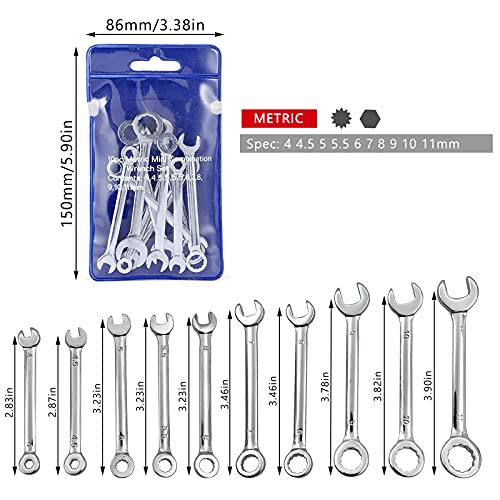 Mini Wrench Set Open End Wrench Combination Wrench Sets With Chain Ring Metric Type Wrenches (10pcs) - size: Blue is Metric Type