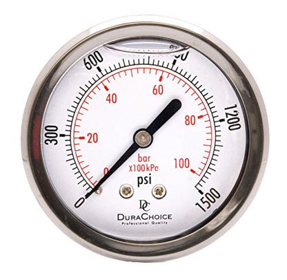 2-1/2" Oil Filled Pressure Gauge, Stainless Case, 1/4" NPT, 0-1,500 PSI - size: [0-1,500 PSI]