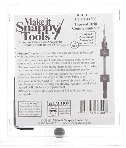 Snappy 3pc Tapered Drill Bit Countersink Set Made in USA Large Set Screws Quick
