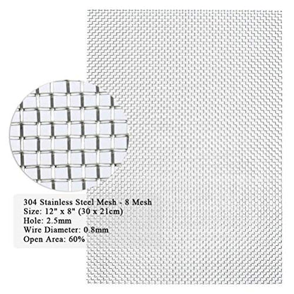 TIMESETL 3 Pcs Stainless Steel Woven Wire 8 Mesh - 12" x 8"(30x21cm) Garden Fence BBQ Wire Mesh Window Screen Mesh - size: 12" x 8" 8 Mesh