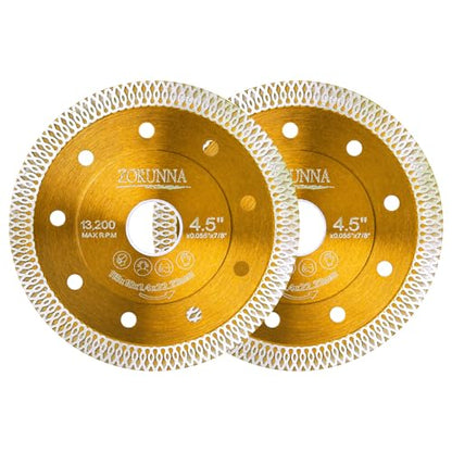 ZORUNNA 2Pcs 4.5" Super Thin Diamond Tile Blades for Grinder, Dry/Wet Cut - style: Gold