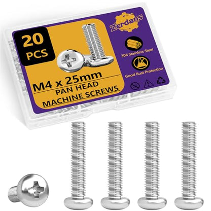 20Pcs M4x25mm Phillips Pan Head Machine Screws Kit 304 SS for DIY - size: M4x25mm