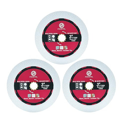FOCSTOL Diamond Glass Cutting Disc - 3pcs 3''(75mm) Diamond Saw Blade for Glass Jade Crystal Wine Bottle for Mini Angle Grinder with 3/8'' Arbor - size: 3''(75mm)