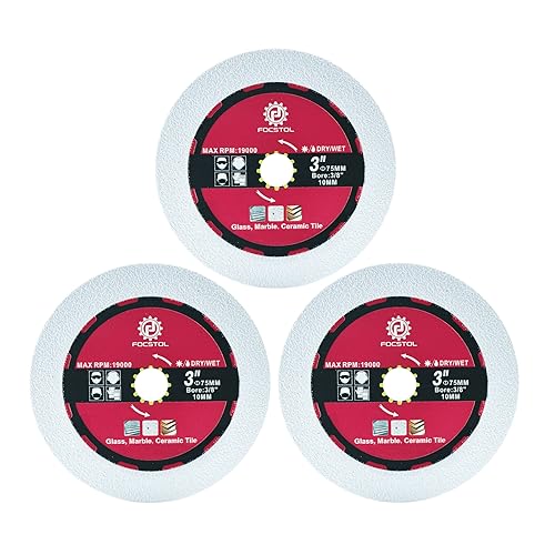 FOCSTOL Diamond Glass Cutting Disc - 3pcs 3''(75mm) Diamond Saw Blade for Glass Jade Crystal Wine Bottle for Mini Angle Grinder with 3/8'' Arbor - size: 3''(75mm)