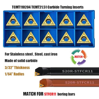 20pcs TCMT110204 / TCMT21.51 Carbide Turning Inserts,TISIN Coating, Replacement Inserts for CNC Lathe,TCMT Inserts, for Lathe Turning Holder Boring Bars - size: TCMT21.51