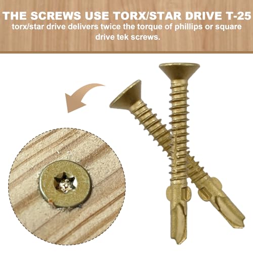 #10 x 1-5/8" Reamer Tek Torx/Star Head Self-Drilling Wood to Metal Screws - size: #10x1-5/8"