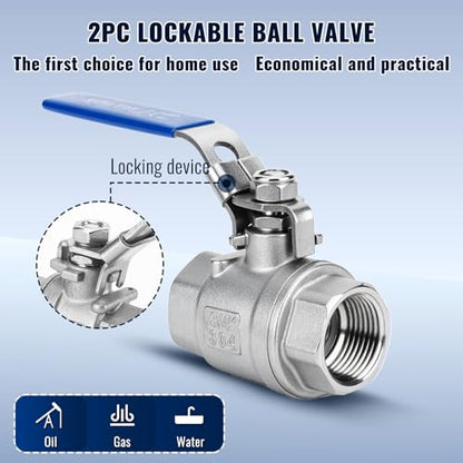 2 Pack 3/4'' Ball Valves NPT Female Stainless Steel 304 Full Port Locking Ball Valve Handle, Heavy Duty Shut Off Valve for Home and Industrial (3/4 Inch) - size: 3/4 Inch