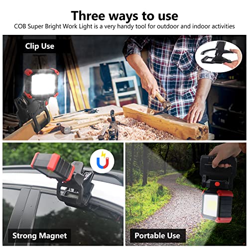 Tresda LED Rechargeable Work Light with Clamp, 2Pack 2100LM COB Magnetic Work Light with 3 Light Modes, 270° & 180° Rotation, Waterproof, Perfect for BBQ, Jobsite, Workshop, Car Repairing - color: Black 2Pack