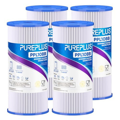 PUREPLUS 1 Micron 10" x 4.5" Whole House Pleated Sediment Filter,4 Pack - size: 4 Count (Pack of 1), style: 1 Micron