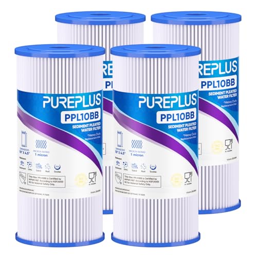 PUREPLUS 1 Micron 10" x 4.5" Whole House Pleated Sediment Filter,4 Pack - size: 4 Count (Pack of 1), style: 1 Micron