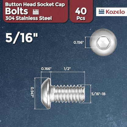 40pcs Button Head Socket Cap Screw-5/16-18x1/2 304 Stainless Steel - size: 5/16"-18x1/2"