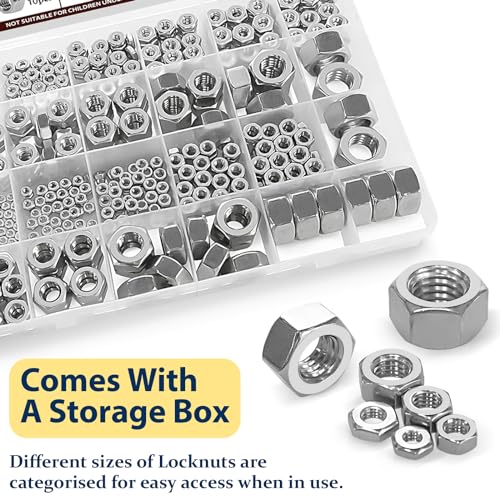 SAE & Metric Hex Nut Assortment Kit 510Pcs Stainless Steel - size: SAE&Metric-510