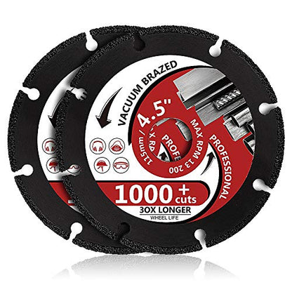 YIJING 2Pcs 4.5" Diamond Metal Cutting Disc, 7/8"-5/8" Arbor, 1,000+ Cuts, Black, 115mm, 13200 RPM Max, Industry Diamond, Compatible with Metal, Stainless Steel, Steel - size: 4.5-2pcs
