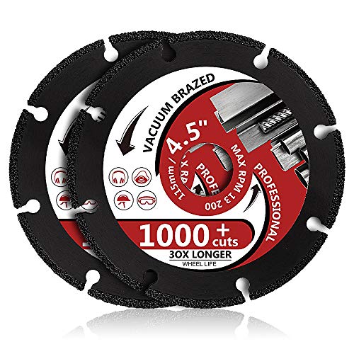 YIJING 2Pcs 4.5" Diamond Metal Cutting Disc, 7/8"-5/8" Arbor, 1,000+ Cuts, Black, 115mm, 13200 RPM Max, Industry Diamond, Compatible with Metal, Stainless Steel, Steel - size: 4.5-2pcs