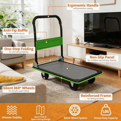 Foldable Platform Hand Truck, Heavy Duty Push Cart Dolly (Green) - color: 660lbs-green