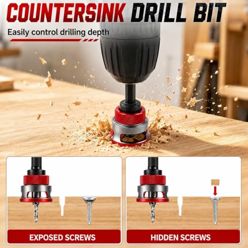 Countersink Drill Bits Set with Adjustable Depth Stop for Woodworking, Blue - color: Blue