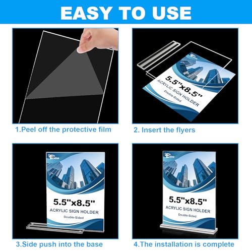 EHWINE 10 Pack Acrylic Sign Holder 5.5 x 8.5, Double Sided Picture Frame Stand up Table Top Sign Holders, Clear Display Stand Menu Flyer Holder for Wedding Party