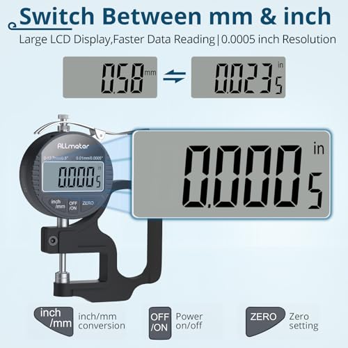 Digital Thickness Gauge, 0.01mm Resolution, 0-12.7mm Range - size: 0-12.7mm,0.01mm