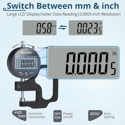Digital Thickness Gauge, 0.01mm Resolution, 0-12.7mm Range - size: 0-12.7mm,0.01mm