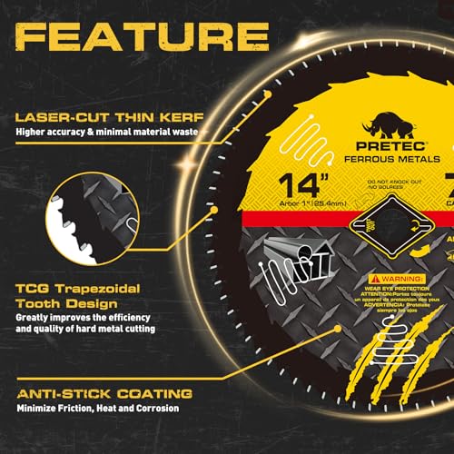 14" Metal Cutting Blade for Chop Saw, Carbide-Tipped TCT Blade, 72-Tooth