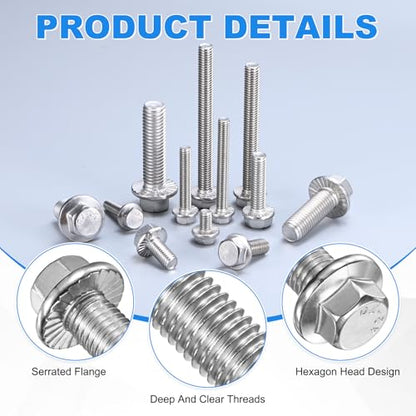 M METERXITY 10 Pack Flanged Hex Head Bolts, M12 x 25mm 304 Stainless Steel External Hex Drive Screws, Metric Fully Threaded Screw for Furniture Car DIY Project [Silver Tone] - size: M12 x 25mm