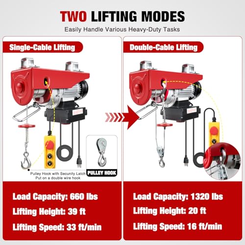 Nilight 1320LBS Electric Hoist 110V Electric Winch with Wireless & Wired Remote Control, Single/Double Slings 39FT Lifting Height Lift Hoist Material Handling Tool for Warehouses Factories Garage - size: 1320LBS Wireless & Wired Remote