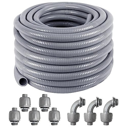 1/2inch 100ft Liquid-Tight Conduit and Connector Kit,Flex Conduit - size: 1/2IN,100FT