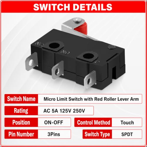 10-Pack KW12-3 Micro Limit Switch, SPDT, Roller Lever