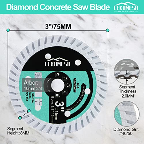 Tile Blade 3In/75mm x Arbor 3/8In/10mm Diamond Saw Blade for Cutting Hard Concrete,Hard Artificial,Natural Stones Cutting disc, 3pcs - size: Concrete Blade