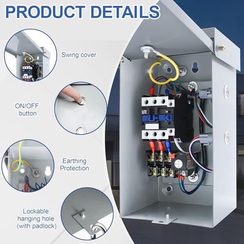 7.2 Hp 1-Phase Magnetic Motor Starter, 220-240 Volt 14-22 Amp - style: Single-phase 22A