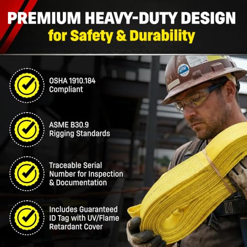 DD Sling (USA Made). 2" wide X (4' to 20' lengths) in Listing! 2 Ply Twisted Eye, Nylon Lifting Slings, Eye & Eye, Heavy Duty (900 webbing), 6,400 lbs Vertical, 5,100 Choker, 12,800 Basket Load Capacity (2inX16ft) - size: 2 in x 16 ft