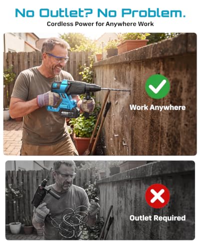 Seesii 1 inch Cordless SDS Plus Rotary Hammer Drill, 2.5J Brushless, 4-Mode