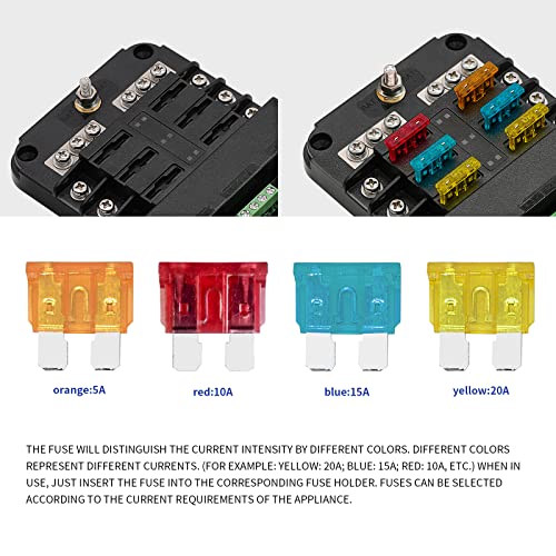 BlueFire 12V Fuse Block, Upgraded 6 Circuit Fuse Box with Acc Interface,Fuse Holder with LED Light Indication & Protection Cover for Car Boat Marine Truck Vehicle SUV Yacht RV(6 Way- A) - color: 6 Way- A
