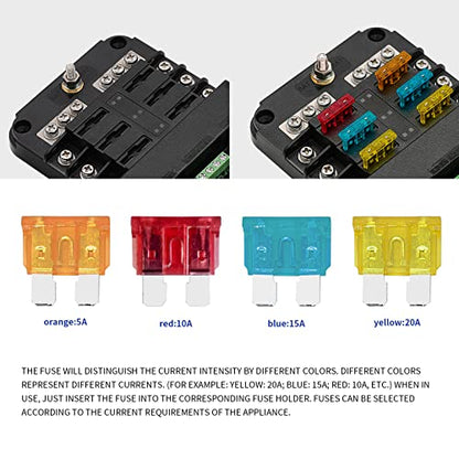 BlueFire 12V Fuse Block, Upgraded 6 Circuit Fuse Box with Acc Interface,Fuse Holder with LED Light Indication & Protection Cover for Car Boat Marine Truck Vehicle SUV Yacht RV(6 Way- A) - color: 6 Way- A