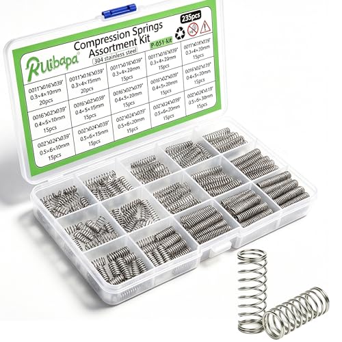 235PCS Springs Assortment Kit 304 Stainless Steel Compression Springs kit with 15 Different Sizes for Home Repairs & DIY - size: 235PCS (15 Sizes)