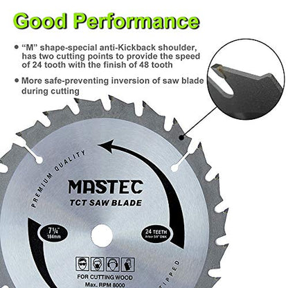 Framing Saw Blade Circular 7-1/4-Inch 24 Tooth with ATB Carbide and 5/8-Inch Diamond Knockout Arbor - size: 7-1/4 Inch 24T