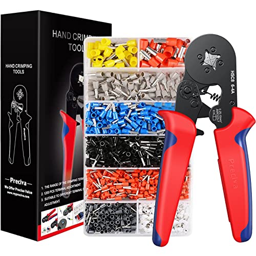 Preciva Ferrule Crimping Tool with Wire Connectors & Storage Bag, AWG23-7 - color: Red + Bag
